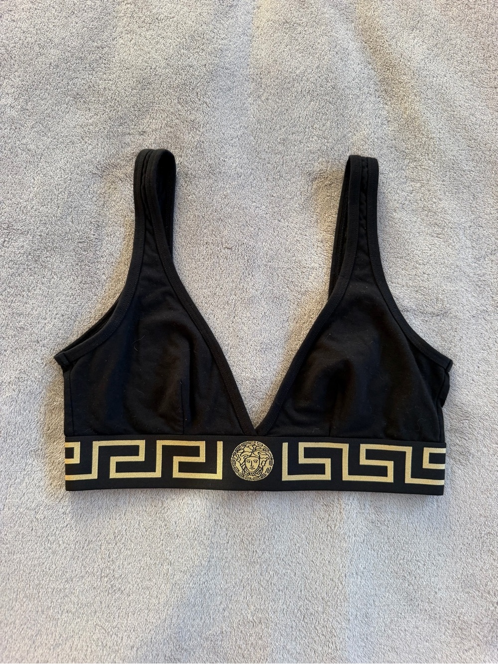 Versace Black Logo-Trim Triangle Bralette Top Size 3 S-M